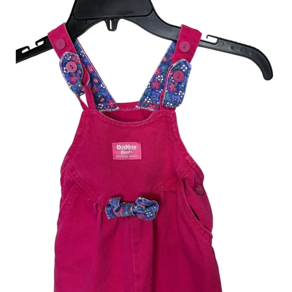 Vintage OshKosh B'Gosh Pink Corduroy Overalls 2T Bow Floral Made in USA